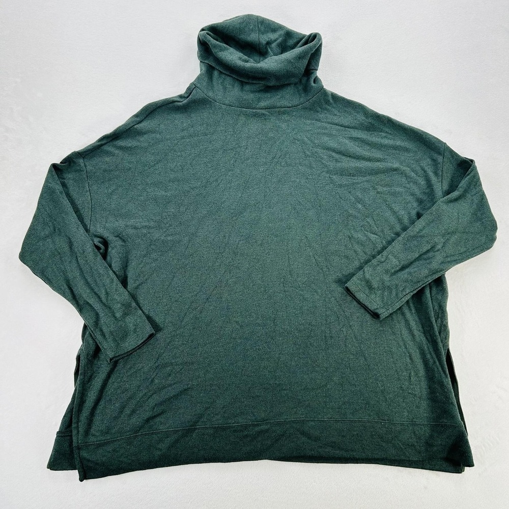 Lands End Sweater Womens XL Green Cowl Neck Tunic Dolman Sleeve Pullover Soft